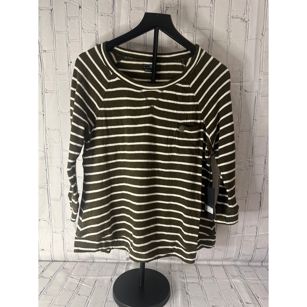 *NEW* OBEY Women's Small (6) Olive Green White Stripe Sweater